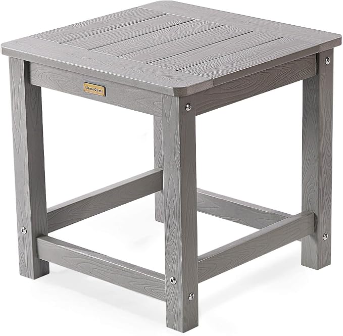 Outdoor Side Table, HIPS Plastic Composite Adirondack Patio Table, Weather Resistant End Tables for Outside, Indoor, Patio, Garden, Pool, Porch, Backyard, Lawn, Deck - Grey