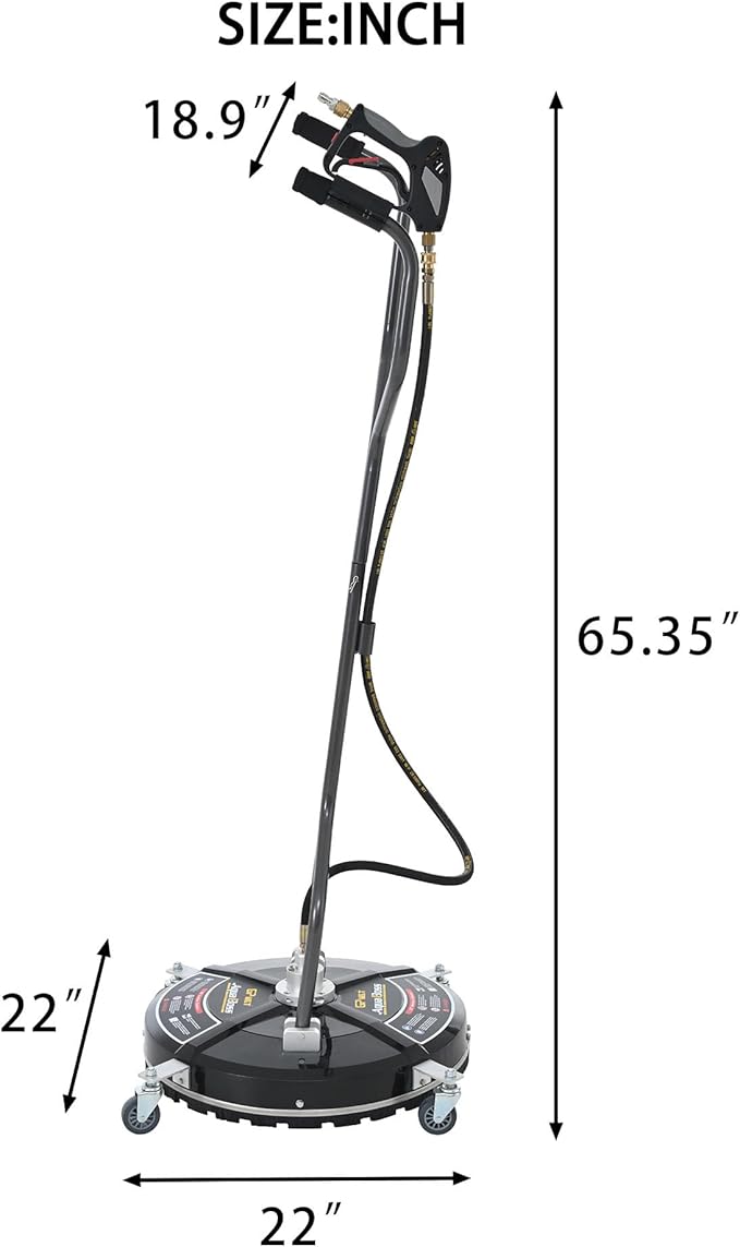 22 Inch Surface Cleaner for Pressure Washer, Dual Handles Surface Cleaner with 4 Wheels, Pressure Washer Attachments for Driveway Concrete Sidewalks Patio, 4500 PSI, 3/8" Quick-Connect