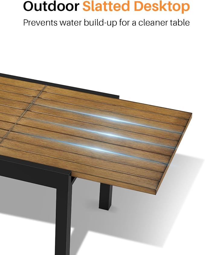 Expandable Patio Dining Table, Never-Rust Aluminum Extendable Outdoor Dining Table for 4-6 Person, 32"-65" Adjustable Indoor Outdoor Expandable Patio Table for Garden, Porch, Deck, Teak