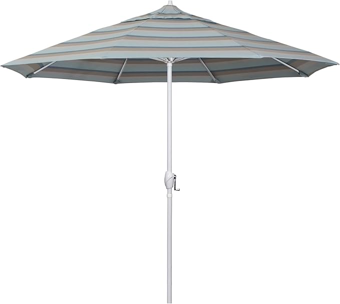 California Umbrella 12-Year Protection 9' Rd Aluminum Patio Umbrella, Crank Lift, Auto Tilt, White Finish, Sunbrella Gateway Mist
