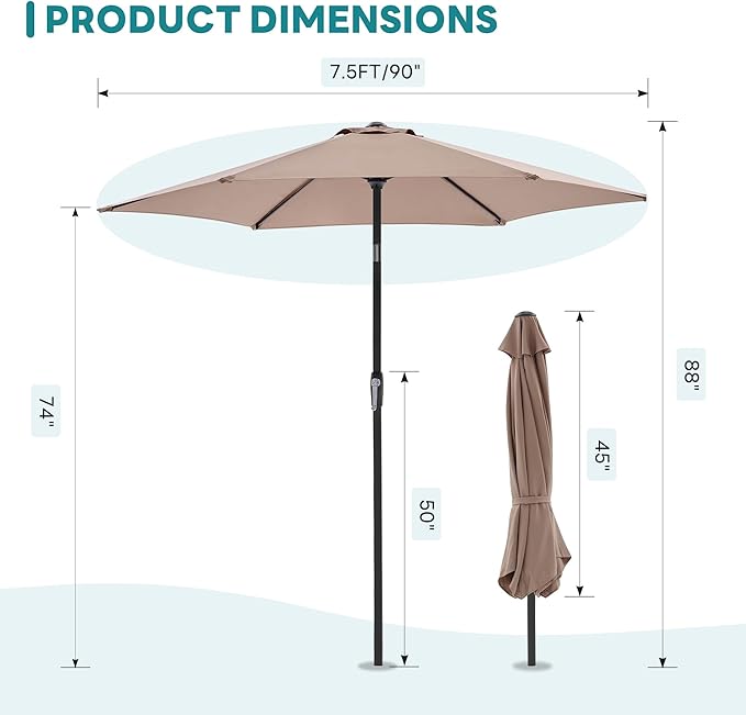 OLIXIS 9FT Patio Umbrella with Tilt and Crank Button & Sturdy Ribs Waterproof, 9Feet Patio Table Umbrella Perfect for Poolside, Terrace, Beach and Outdoor Restaurant