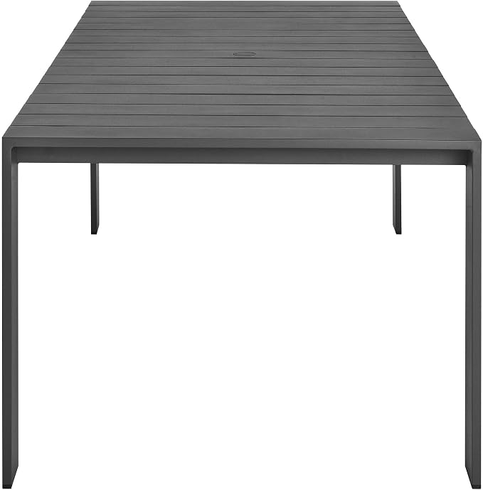 Modway Tahoe Outdoor Patio Powder-Coated Aluminum Rectangular Dining Table in Gray - Large 83 Inch Patio Table with Umbrella Hole and Cover - 8 Person Dining Table - Slatted Patio Furniture Table