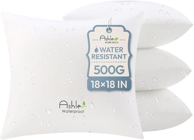 Ashle 18X18 Pack of 4 Outdoor Pillows, Water-Resistant Pillow Inserts | Water Resistant, Hypoallergenic, Decorative for Garden, Sham Square Pillow Insert, Waterproof for Sofa Couch