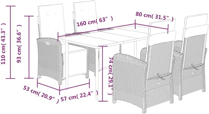 Backyard Furniture Patio Conversation Sets Outdoor Seating 5 Piece Patio Dining Set with Cushions Gray Poly Rattan Suitable for Gardens, Balconies, Decks