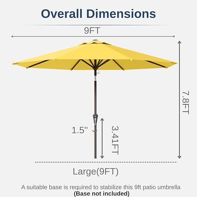 9ft Patio Umbrella with Push Button Tilt and Crank,Outdoor Market Table Umbrella UV Protection 8 Sturdy Ribs for Backyard,Garden,Pool,Deck(Yellow)