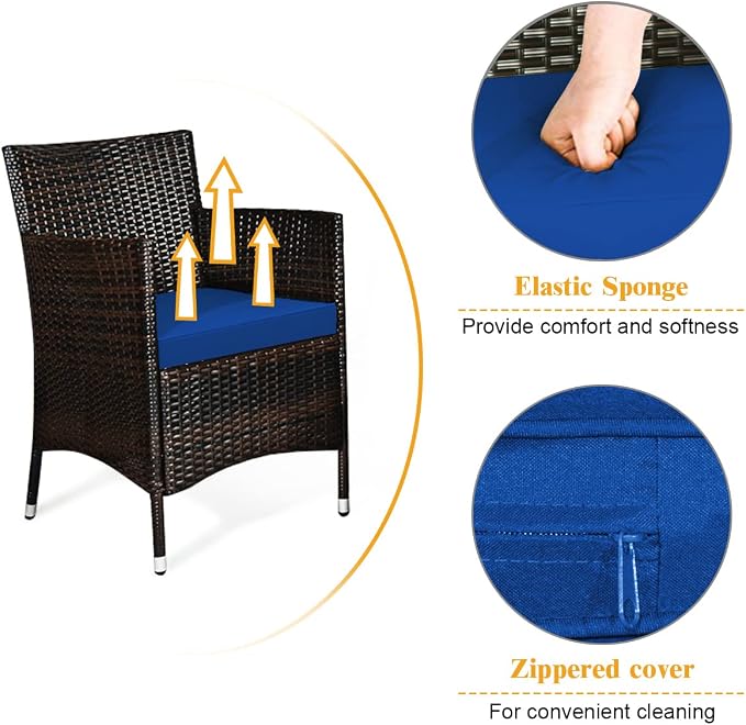 COSTWAY 4PCS Rattan Patio Furniture Set | Outdoor Wicker Rattan Chairs with Coffee Table, Rattan Cushioned Conversation Set for Backyard Balcony Porch Poolside, Navy