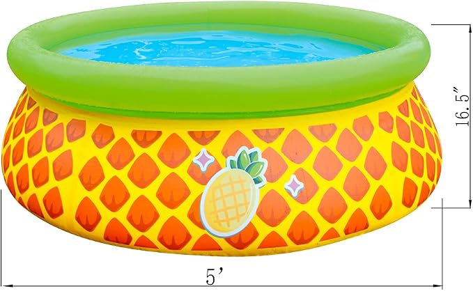 JLeisure Sun Club 17789 5 Foot x 16.5 Inch 1 to 2 Person Capacity Pineapple 3D Kids Above Ground Inflatable Outdoor Backyard Kiddie Swimming Pool