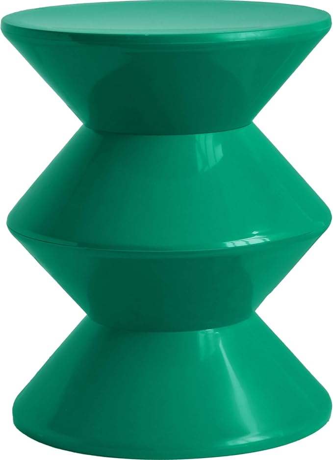 LeisureMod Aura Collection Modern Round Side Table - Green ABS Plastic Double-Hourglass Pedestal - No Assembly Weatherproof Accent Furniture for Living Room, Patio & Outdoor Decor