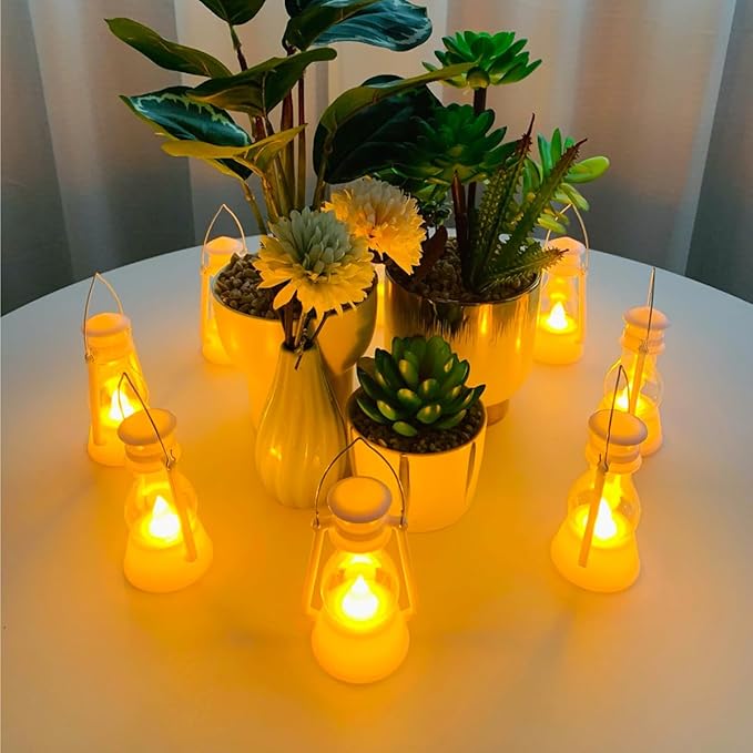 12 Pack Mini Lantern for Little Cowboy Centerpieces Tables Ideas Western Party Favor Decorations Wedding Decor Camping with 4inch Flickering LED Candle, Vintage Table Toppers Decorative