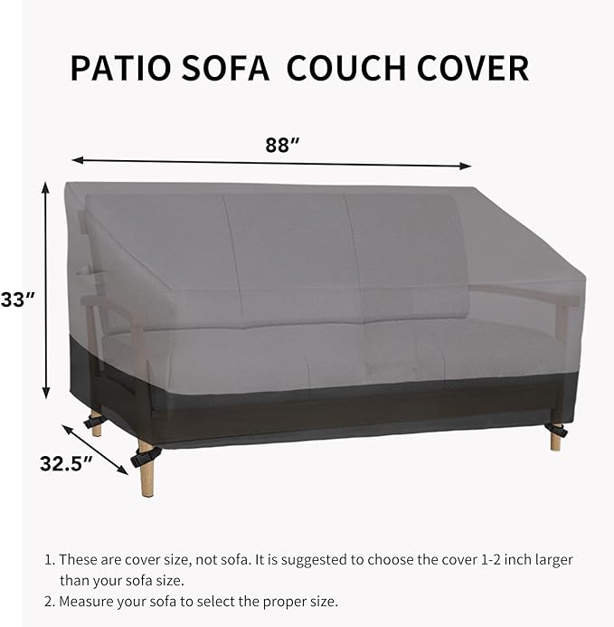 Easy-Going Waterproof Outdoor Couch Cover, Heavy Duty 3-Seater Patio Sofa Cover, Windproof Outdoor Furniture Cover with Air Vent （88Wx32.5Dx33H inch,Gray/Black