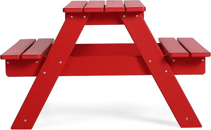 WestinTrends Malibu Outdoor Patio and Indoor Kids HDPE Plastic Picnic Bench Table, Red