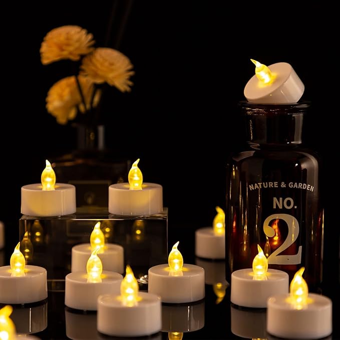 Tea Light, 12 Pack Flameless LED Tea Lights Candles Flickering Warm Yellow 200+ Hours Battery-Powered Tealight Candle. Ideal for Party, Wedding, Birthday, Gifts and Home Decoration (12 Pack)