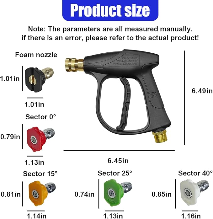 YoRise High-Pressure Car Washer Gun, 4350 PSI Max Power Automotive Washer Short Gun with 1/4" Outlet Quick Connect, M22-14 Thread Mini Vehicle Cleaning Sprayer Guns Tool with 5 Nozzles(Nozzle)