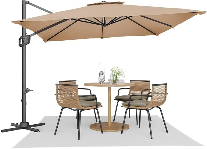 Garvee Cantilever Patio Umbrella 10x10 ft Large Rectangle Umbrella Outdoor Market Umbrellas 360 Rotation Offset Hanging Outdoor Shade for Patio