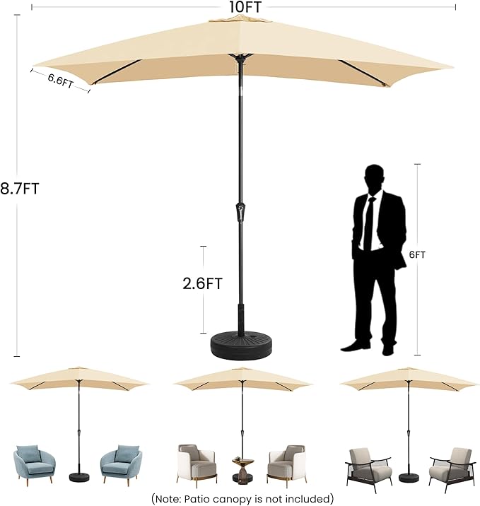 Ayge 6.5x10FT Rectangular Patio Umbrella Outdoor Table Umbrella w/Push Button Tilt & Crank Rectangle Market Umbrella UV Protection for Garden,Deck,Lawn,Yard & Pool,White