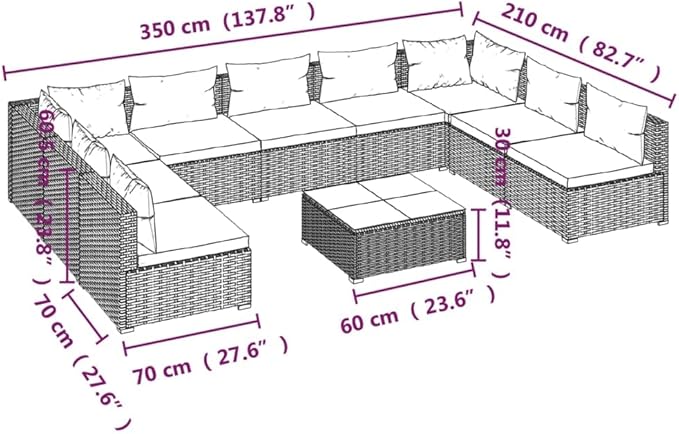 10 Piece Patio Lounge Set with Cushions Poly Rattan Black, Outdoor Dining Chairs, Outdoor Lounge Chairs, Outdoor Sofa Set, Furniture Conversation Set for Balcony, Yard