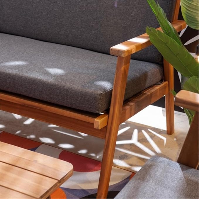 Linon Cooper Wood 4 Seater Removable Cushion Outdoor Patio Conversation Chat Sofa Set in Gray with Coffee Table