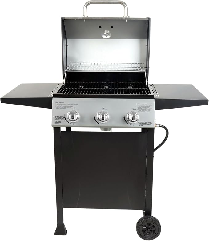 Grill Boss 3 Burner Propane Gas Grill, Portable BBQ w/Lid, Wheels & Side Shelves, Black - Grilling Accessories and Equipment for Camping, Tailgating, Outdoor Barbecue and Cooking