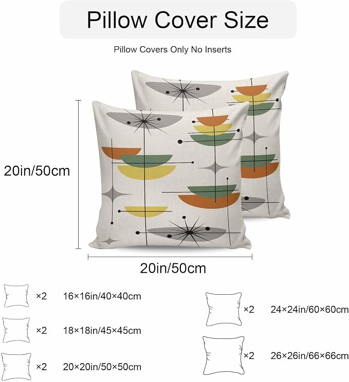Vandarllin Outdoor Throw Pillows Covers 18x18 inch Set of 2 Waterproof Boho Mid Century Decorative Zippered Cushion Covers for Patio Furniture, Sage Green Yellow Geometric Abstract Lumbar Pillowcases
