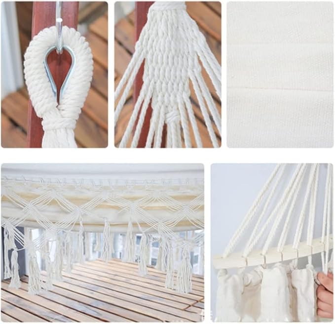 Canvas Fabric Hammock Double Portable Camping Hammock Large Cotton Tassel Hammock Bed for 2 Persons Patio Backyard Porch Lawn Garden Indoor Outdoor