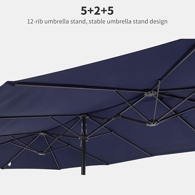 15FT Large Patio Umbrella with Crank Handle,Double-Sided Rectangular Outdoor Umbrella for Pool, Garden, Deck, Lawn & Market (Claret Red)