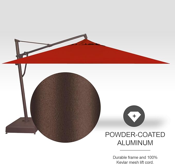 Treasure Garden AKZ PLUS Cantilever Umbrella 10'x13' Rectangular Sunbrella Jockey Red Canopy and Bronze Frame with Stationary Base