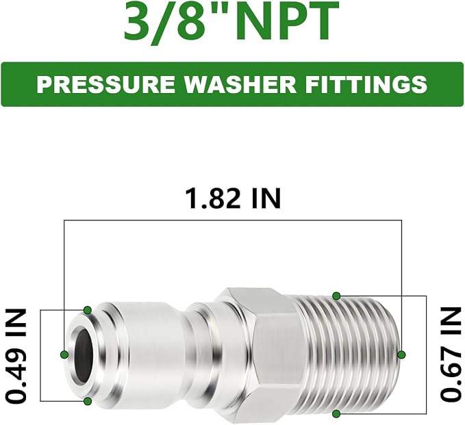 TAISHER 8PCS 304 Stainless Steel 3/8" Male NPT High Pressure Washer Quick Connect Plug for Pressure Washing Gun Hose Accessories