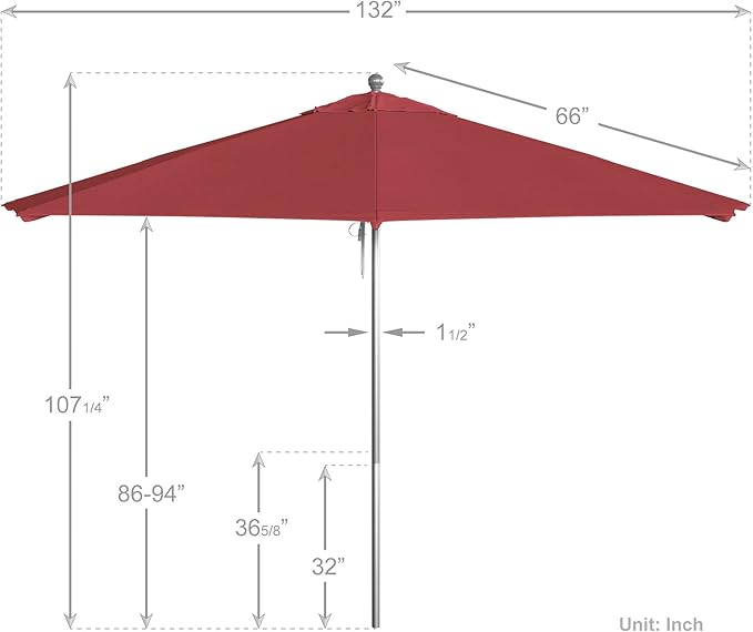 California Umbrella 11Ft Commercial Grade Sunbrella Fabric Market Umbrella, Pulley Lift, Aluminum/Fiberglass, 2mm pole wall, Silver Frame, Hot Pink Fabric