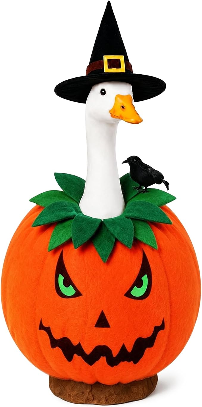 Celltestria Halloween Porch Goose Outfit Pumpkin Goose Clothes Fall Thanksgiving Crow Goose Costume for 23" Geese Autumn Holiday Outdoor Patio Yard Lawn Decoration