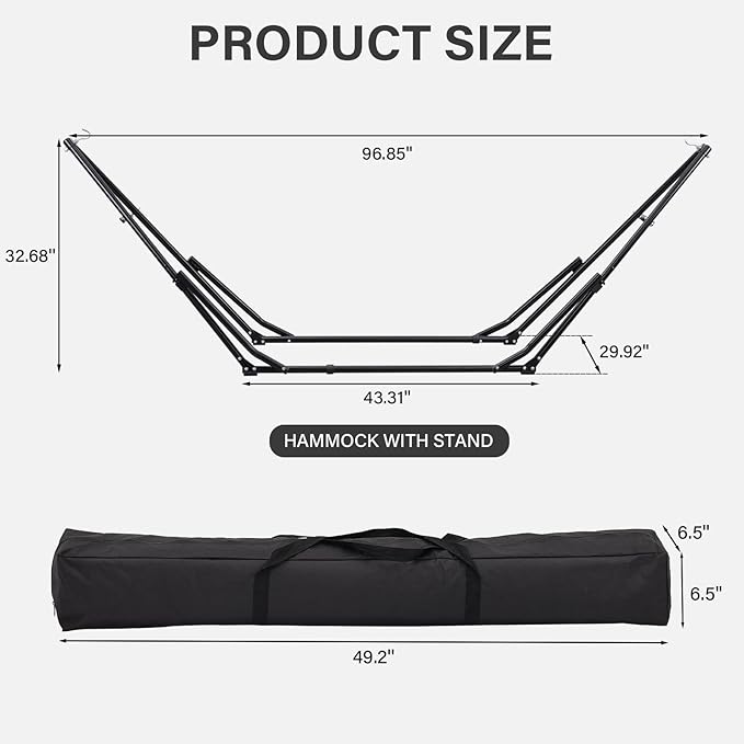 2 in 1 Hammock with Stand, Outdoor Hammock Swing Chair with Portable Heavy Duty Stand, Multi-Functional Hammock Stand 480 lbs Weight Capacit-Black