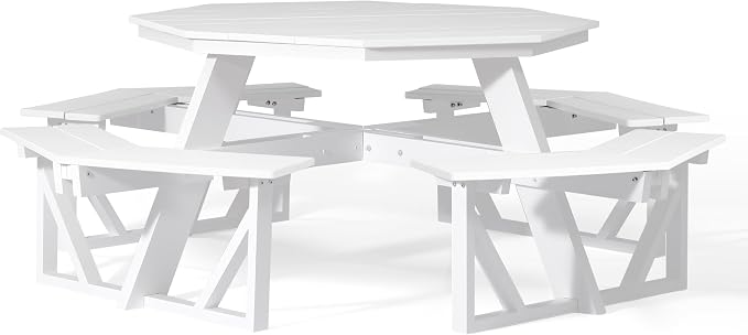 WestinTrends Outdoor 48" HDPE 8-Person Patio Octagon Picnic Table, White