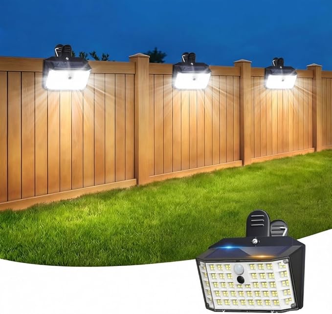 Clip on Solar Lights Outdoor with Motion Sensor, 800LM 176LED Solar Fence Lights Outdoor Waterproof, 3 Modes & Portable Security Lights for Chain Link Patio Deck Yard Garage (1Pack)