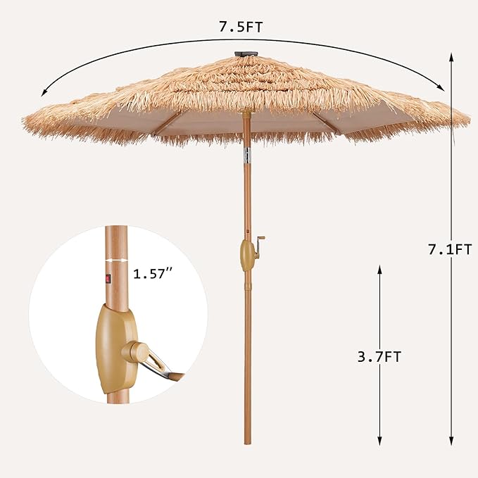 GDY 7.5 ft Tiki Patio Umbrella, Hula Thatched Umbrella with18 LED Sloar Ligths, Pool, Patio, Beach