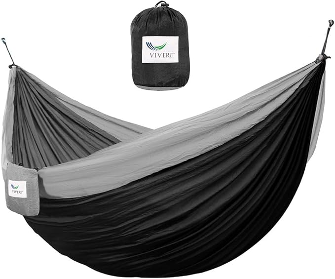 Vivere Double Parachute Camping Hammock, Includes Stuff-Sack (Black/Grey)
