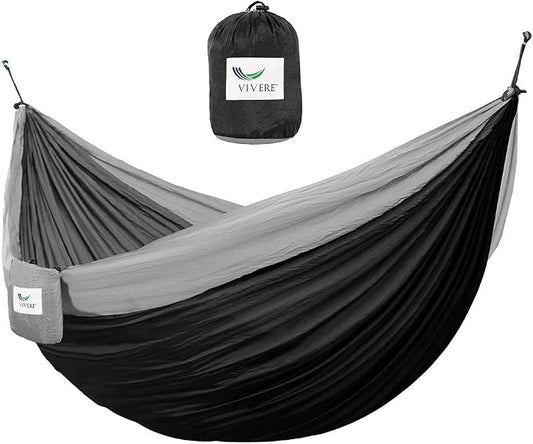 Vivere Double Parachute Camping Hammock, Includes Stuff-Sack (Black/Grey)