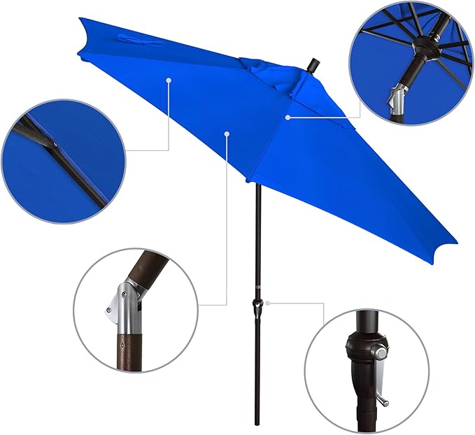 California Umbrella 9' Round Aluminum Market Umbrella, Crank Lift, Auto Tilt, Bronze Pole, Sunbrella Spectrum Cilantro