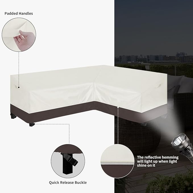 Easy-Going Outdoor L-Shaped Sectional Sofa Cover 104"X83" UV Resistant Patio Sectional Couch Cover Waterproof Lawn Patio Furniture Cover (Right Facing, Beige/Brown)