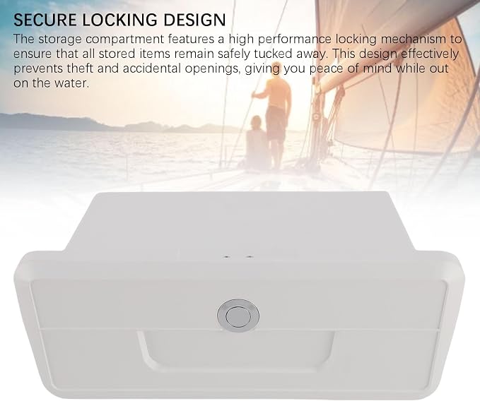 Aramox Marine Deck Storage Box, ABS Lockable Glove Box, Multifunctional Compartment with Dual Cup Holder for Boats and Yachts (White)