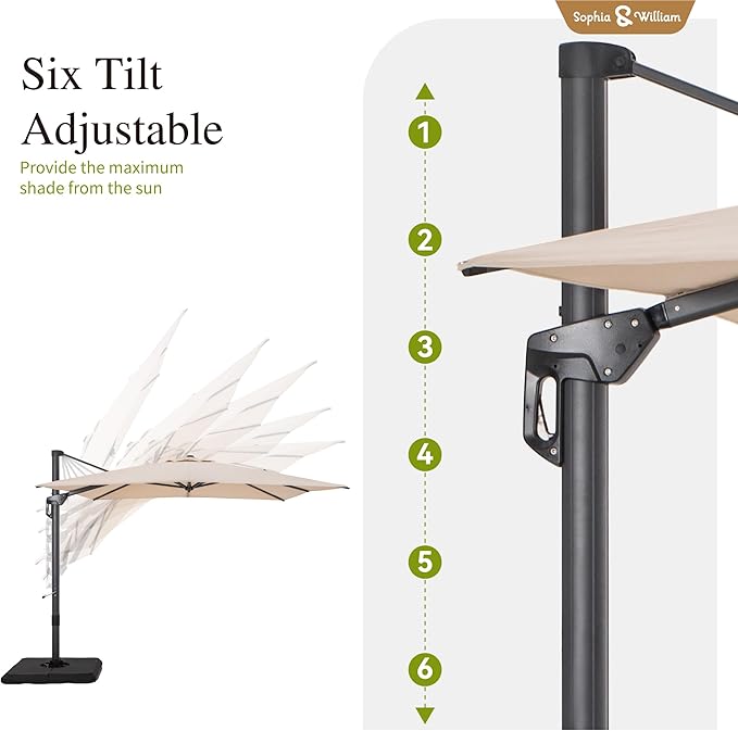 Sophia & William Cantilever Patio Umbrella 9x12ft, Large Outdoor Umbrellas with Crank Handle, 6-Level Tilt and 360° Rotation, Windproof Crashproof Design for Pool Garden Backyard with Base (Beige)