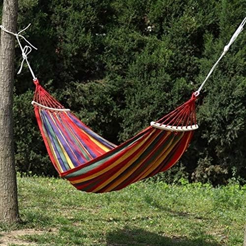 Camping Accessory Outdoor Rollover-Resistant Single Person Canvas Hammock Portable Beach Swing Bed with Wooden Sticks, Size: 260 x 80cm(Blue) (Color : Red)