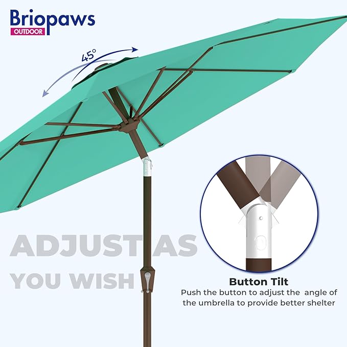 BRIOPAWS 9FT Patio Umbrella with Base Included | Outdoor Table Umbrellas | Push Button Tilt & Crank | 8 Sturdy Fiberglass Ribs | Waterproof | Heavy Duty for Garden Lawn DeckBackyard & Pool