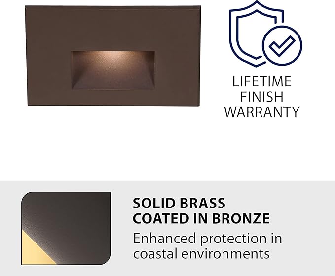WAC Landscape Lighting, LEDme 120V LED Horizontal Indoor and Outdoor Step and Wall Light Amber 1800K LED in Solid Brass Coated with Bronze