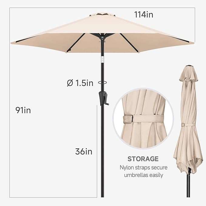 FLAME&SHADE 10ft Patio Umbrella - Outdoor Umbrella with 6 Sturdy Ribs, Push Button Tilt and Crank, UV Protection Table Market Umbrella for Pool, Porch, Garden, Deck, Backyard (Beige)