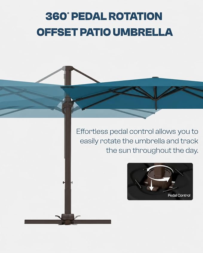 9x9 FT Square Cantilever Umbrella,Easy Tilt, Fade Resistant & 360° Rotation, Offset for Pool Deck Backyard Patiolake blue (Base not Included)