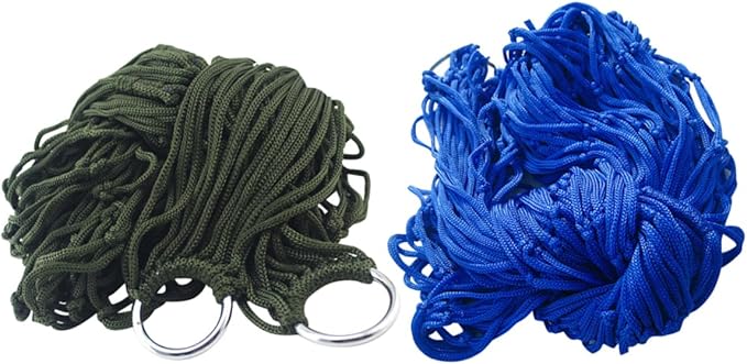 2pcs Lightweight Nylon Rope Hammocks for Outdoor Leisure Portable Camping Swing Beds in Blue for Travel Hiking and Relaxation