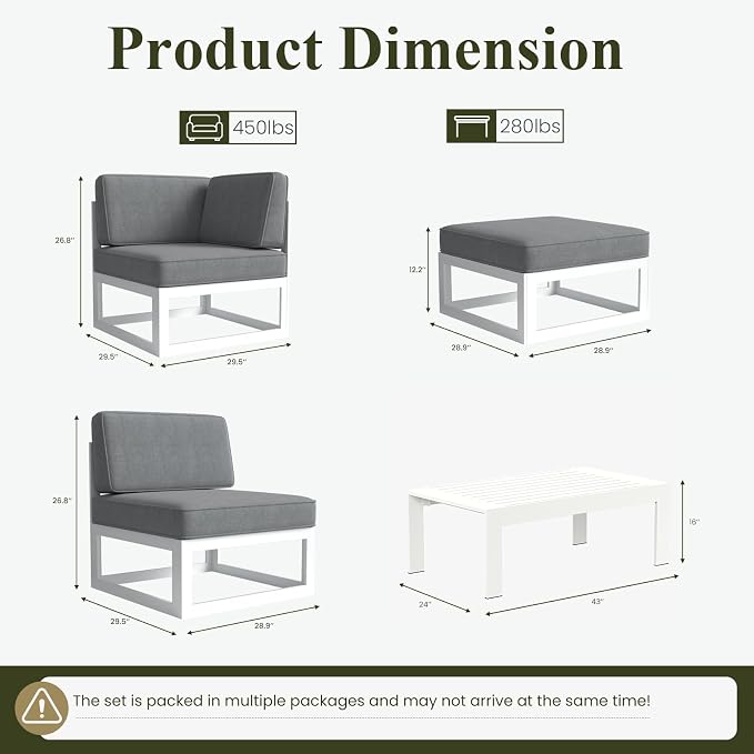 LayinSun 11 Pieces Modern Aluminum Patio Furniture Set with Coffee Table, Outdoor Modular Sectional Conversation Set L-Shaped Sofa for Backyard