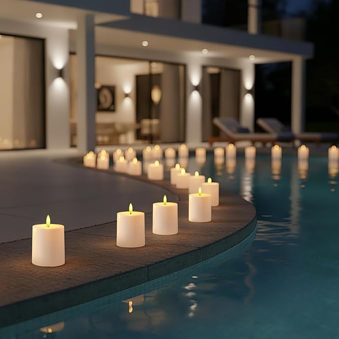 Raycare 3"x3.5" White Outdoor Waterproof Flameless Candles with Remote and Timer, Realistic LED Candles, Battery Operated Electric Fake Pillar Candles for Porch, Patio, Garden, Set of 2