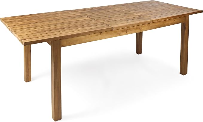 Christopher Knight Home Unta Acacia Wood Outdoor Dining Set for 6, Slatted Design Patio Dining Table Set for 6, Extendable Dining Table for Outdoor Gathering, Dining Chairs with Cushions, Teak