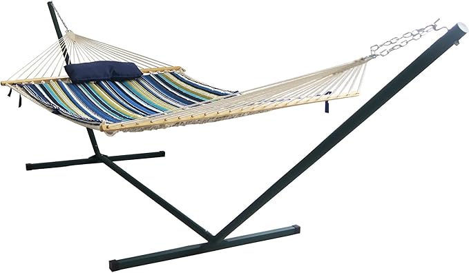 Blue Wave Island Retreat Hammock Set with Blue Stripe Pad Blue