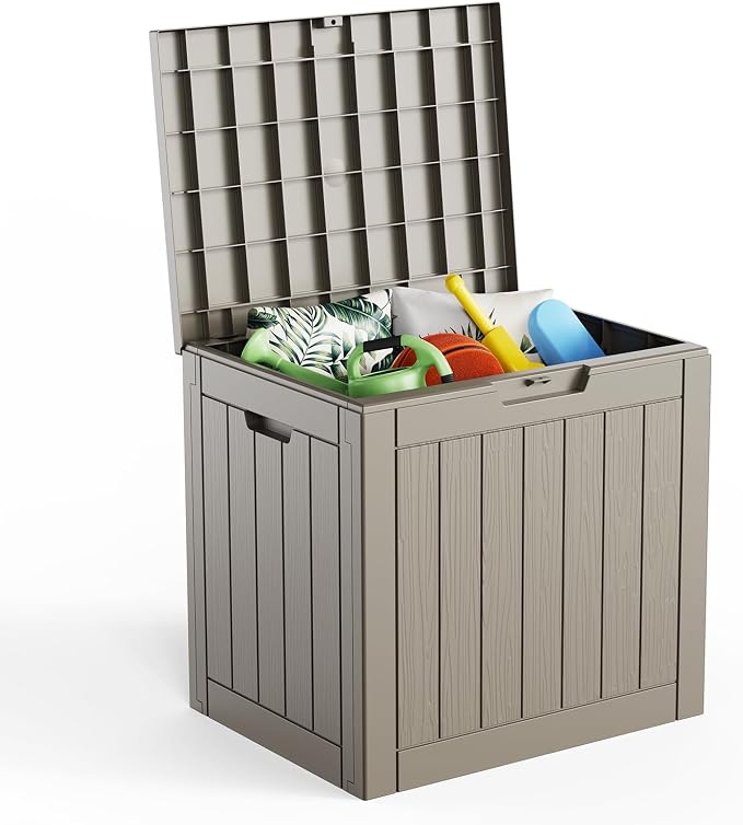GGYI Resin Deck Box - 35 Gallon Lockable Outdoor Storage Box, Water-Resistant Indoor & Outdoor Container for Package Delivery, Patio Cushions and Gardening Tools(Grey)